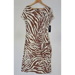Lafayette 148 New York Zebra Print Cap Sleeve Dress w/ Gathered Side Tie XL NWT